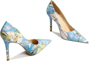 10CM Genuine Leather Printed Cloth Pointed High Heels Retro Elegant Shallow Mouth Stiletto Shoes