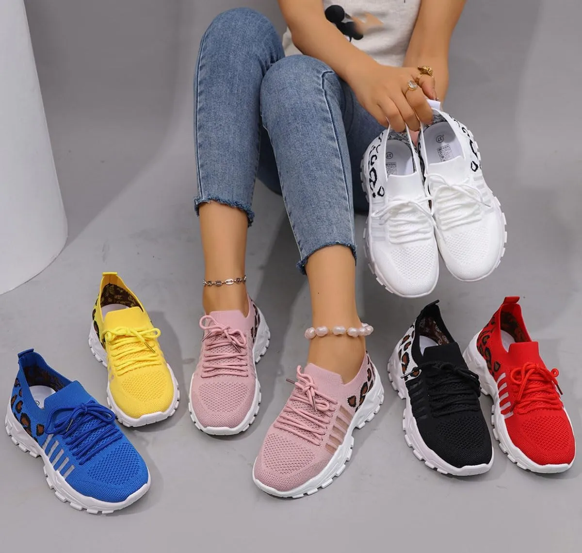 2025 New Women's Leopard Print Lace Up Low Top Sneakers,Casual Comfortable Sports Running Shoes