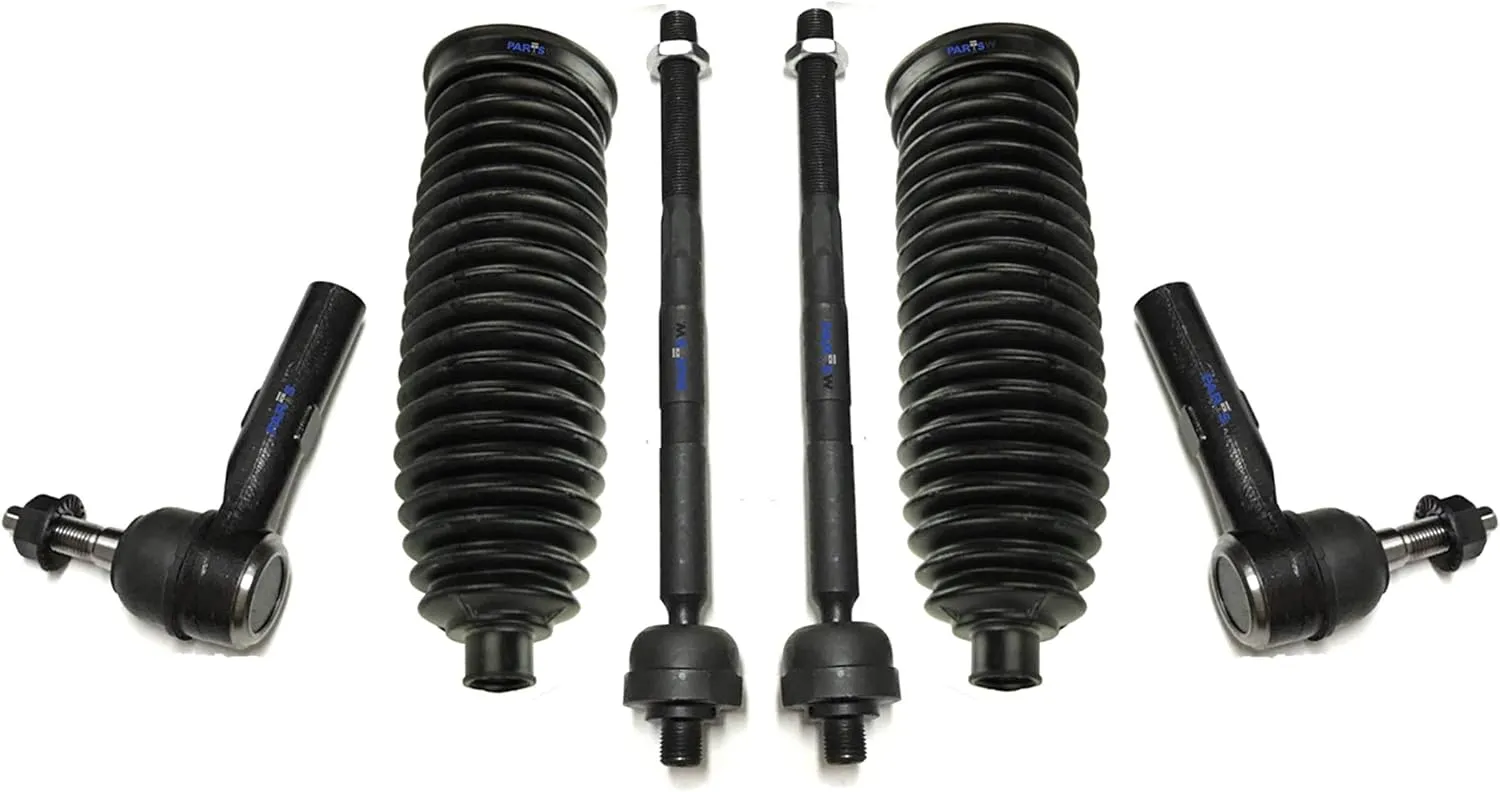 6 Pc Front Steering Kit Inner and Outer Tie Rod Ends Rack & Pinion Bellow Boots