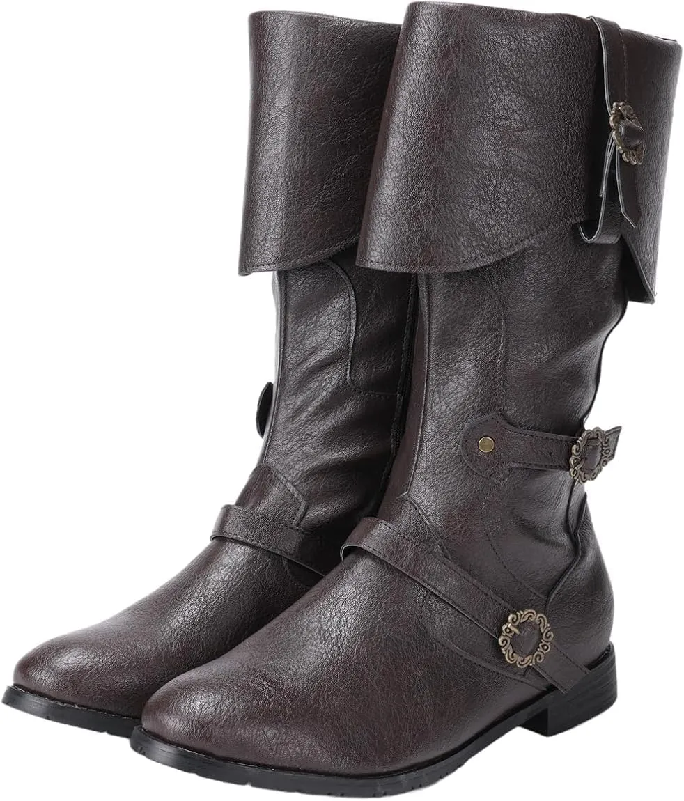 ACE SHOCK Men Renaissance Boots Pirate Costume Boot Medieval Steampunk Boots Vintage Cosplay Shoes for Halloween