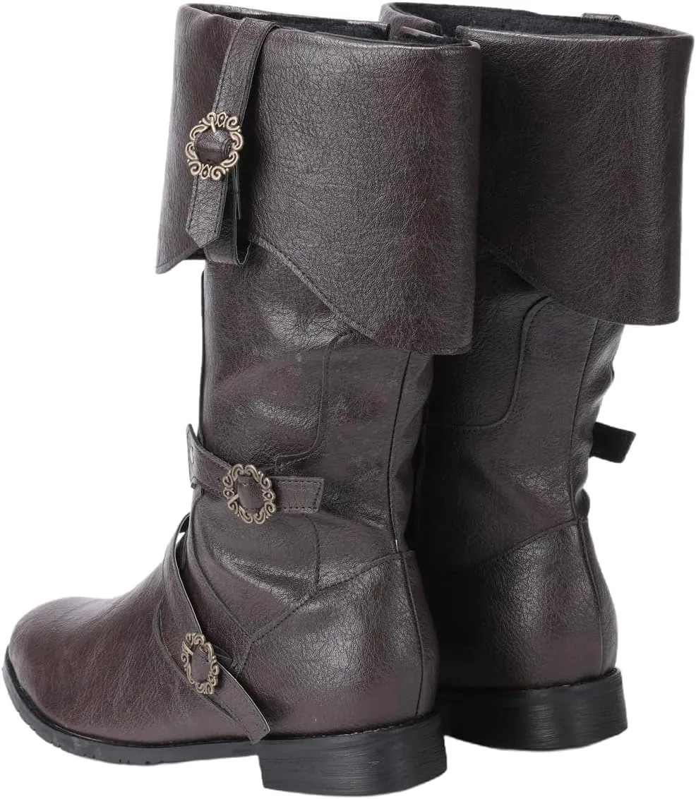 ACE SHOCK Men Renaissance Boots Pirate Costume Boot Medieval Steampunk Boots Vintage Cosplay Shoes for Halloween