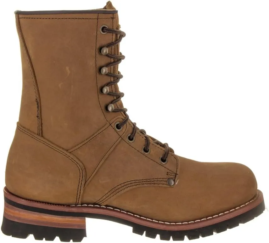 Ad Tec 9in Logger Crazy Horse Leather Work Boots for Men - Plain Soft Toe & Shock Absorbing Non Slip Rubber Lug Sole