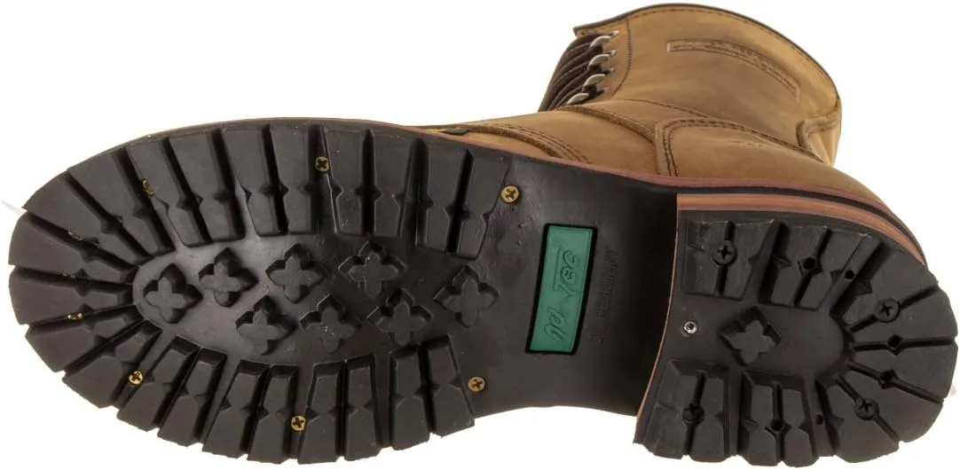 Ad Tec 9in Logger Crazy Horse Leather Work Boots for Men - Plain Soft Toe & Shock Absorbing Non Slip Rubber Lug Sole