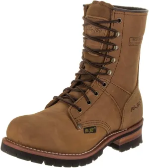 Ad Tec 9in Logger Crazy Horse Leather Work Boots for Men - Plain Soft Toe & Shock Absorbing Non Slip Rubber Lug Sole