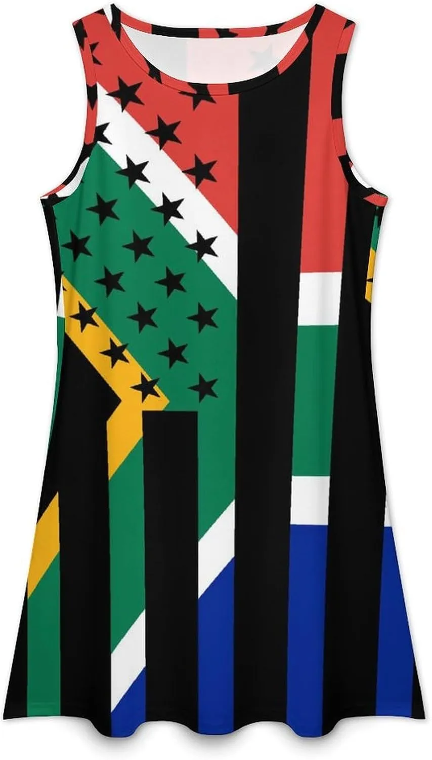 African USA Flag Women's Summer Dress Sleeveless Casual Loose Beach Vacation Tank Sundress