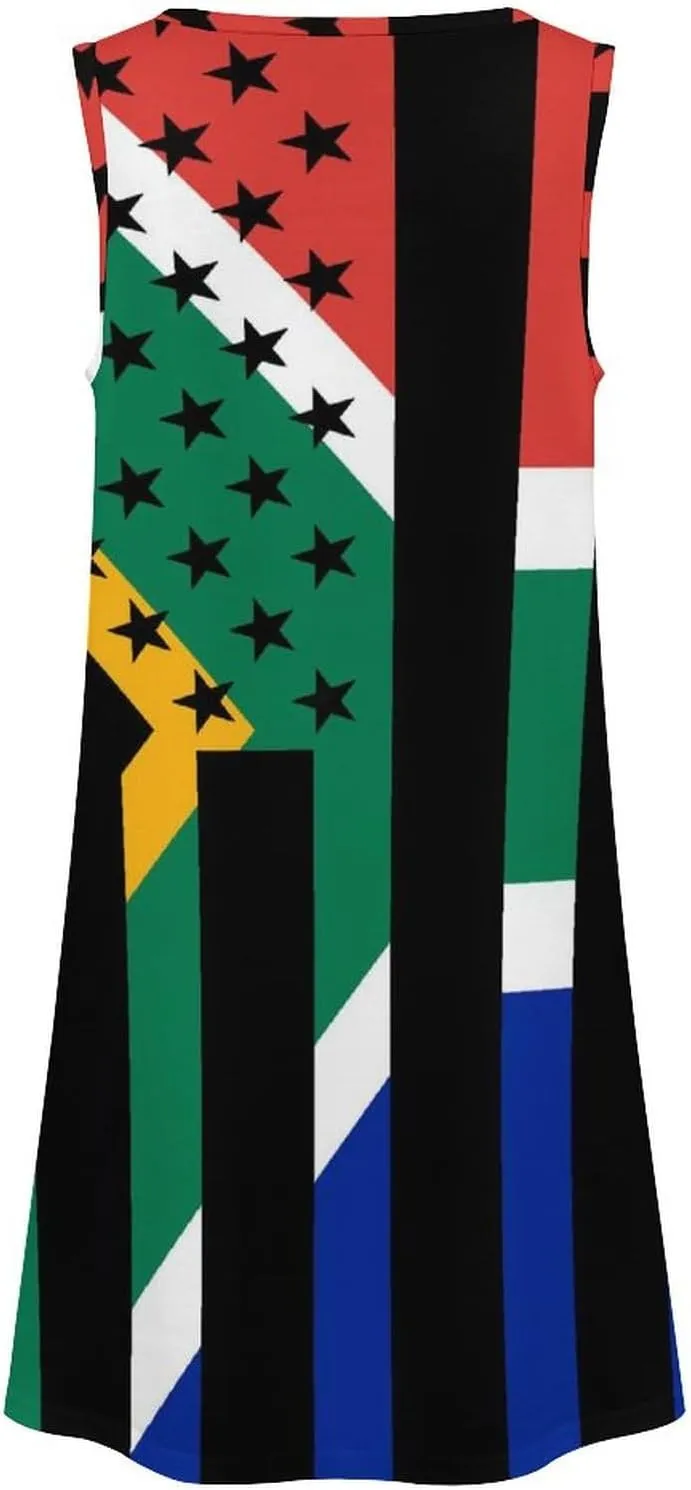 African USA Flag Women's Summer Dress Sleeveless Casual Loose Beach Vacation Tank Sundress