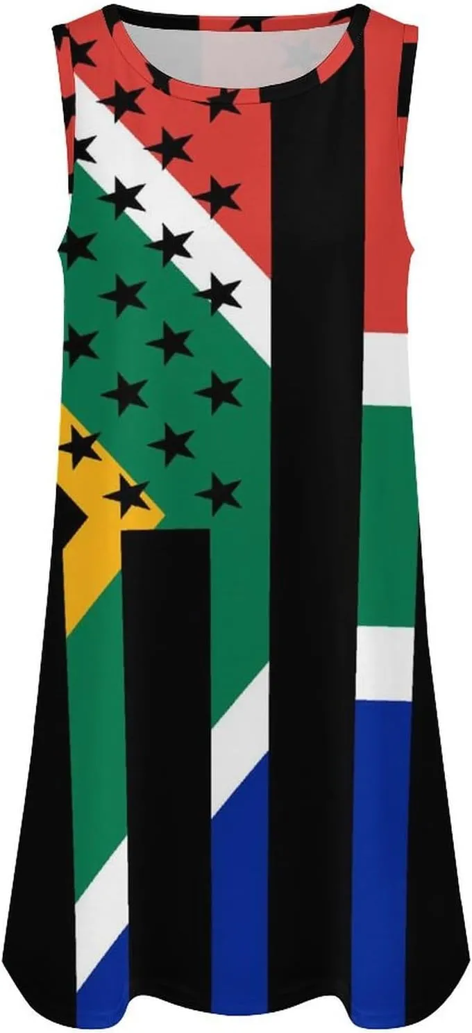 African USA Flag Women's Summer Dress Sleeveless Casual Loose Beach Vacation Tank Sundress