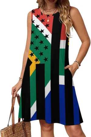 African USA Flag Women's Summer Dress Sleeveless Casual Loose Beach Vacation Tank Sundress