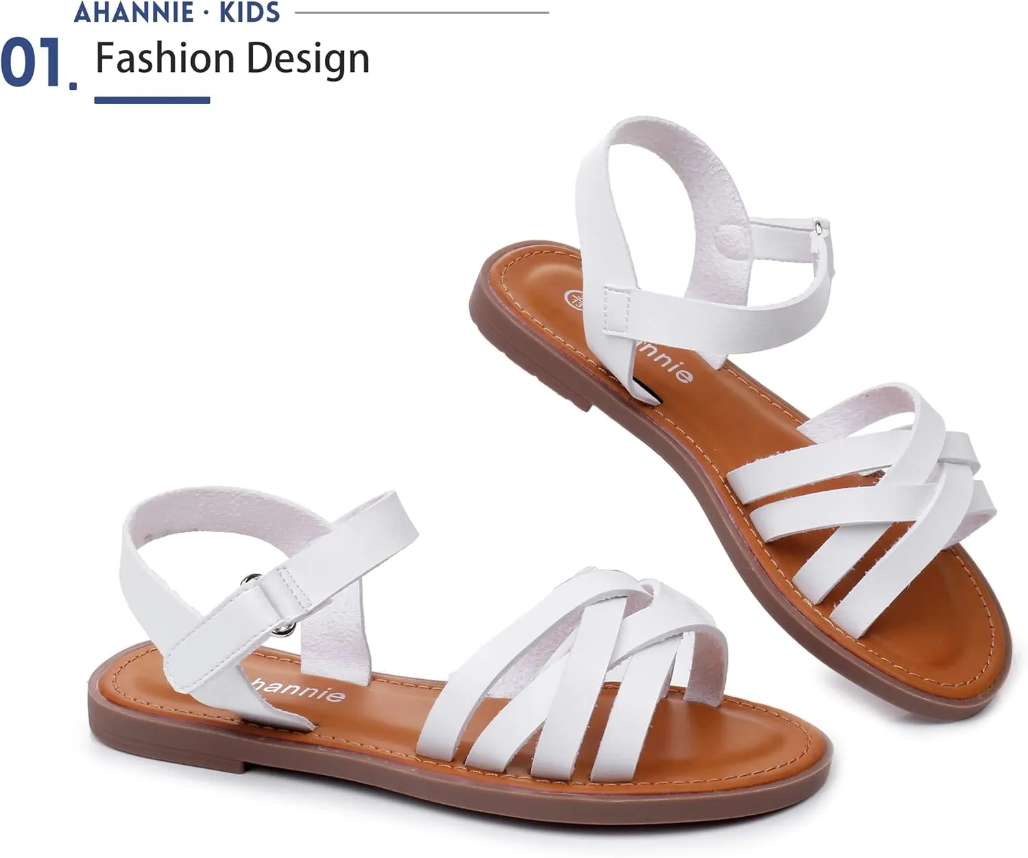 Ahannie Girls Strappy Sandal,Kids Open-Toe Summer Flat Sandal