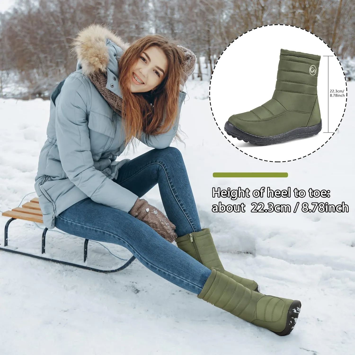 Alicegana Womens Winter Snow Boots for Women Waterproof Warm Fur Lining Mid Calf Boots with Zipper Comfortable Outdoor Shoes