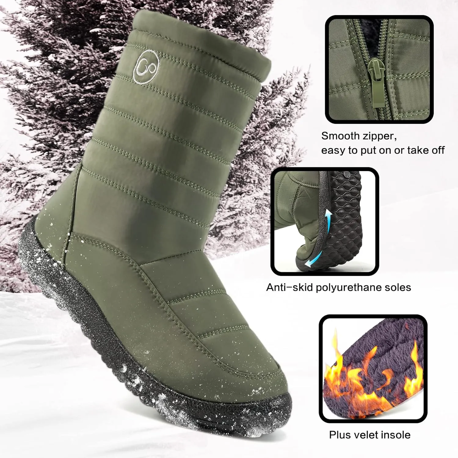 Alicegana Womens Winter Snow Boots for Women Waterproof Warm Fur Lining Mid Calf Boots with Zipper Comfortable Outdoor Shoes