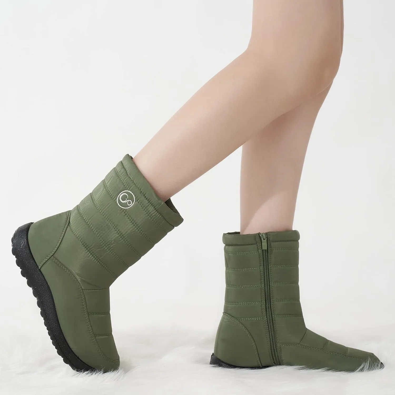 Alicegana Womens Winter Snow Boots for Women Waterproof Warm Fur Lining Mid Calf Boots with Zipper Comfortable Outdoor Shoes
