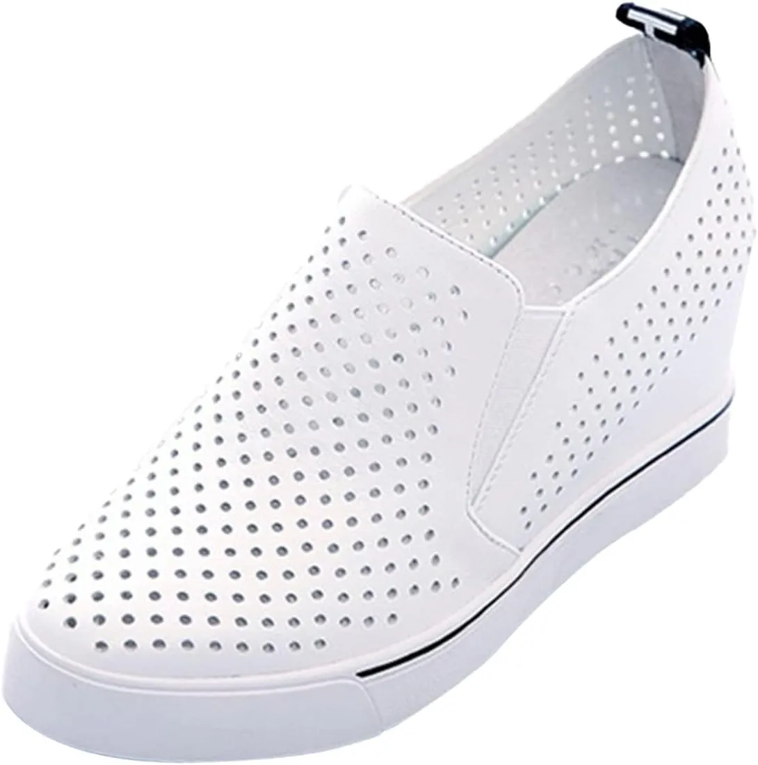 AngryMonkey Women's Hidden Wedge Sole Booties,Ankle Heels Vulcanized Hollow Breathe Comfy Slip on Sneakers Platform Shoes
