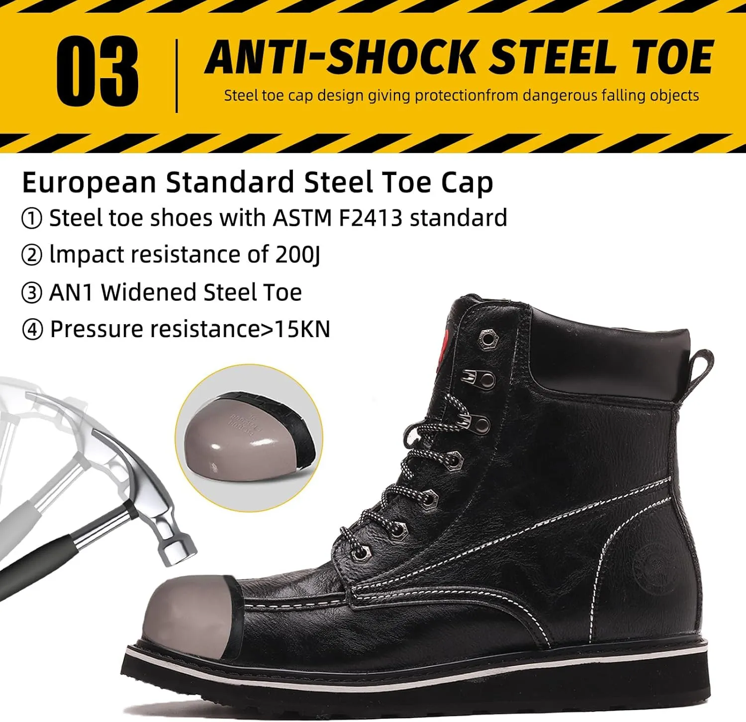 ANGRYRAM Work Boots for Men Steel/Soft Toe Boots,Waterproof Slip Resistant Industrial & Construction Work Boots