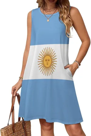 Argentine Republic Women's Summer Dress Sleeveless Casual Loose Beach Vacation Tank Sundress