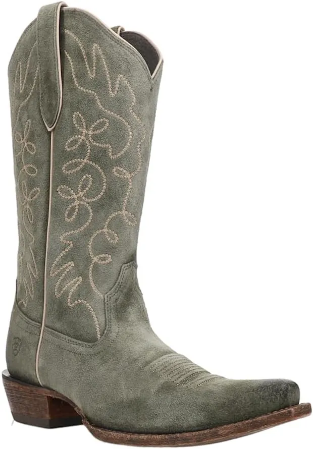 ARIAT Womens Jukebox Embroidered Snip Toe Casual Boots Mid Calf Low Heel 1-2" - Green