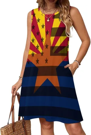 Arizona Flag Women's Summer Dress Sleeveless Casual Loose Beach Vacation Tank Sundress