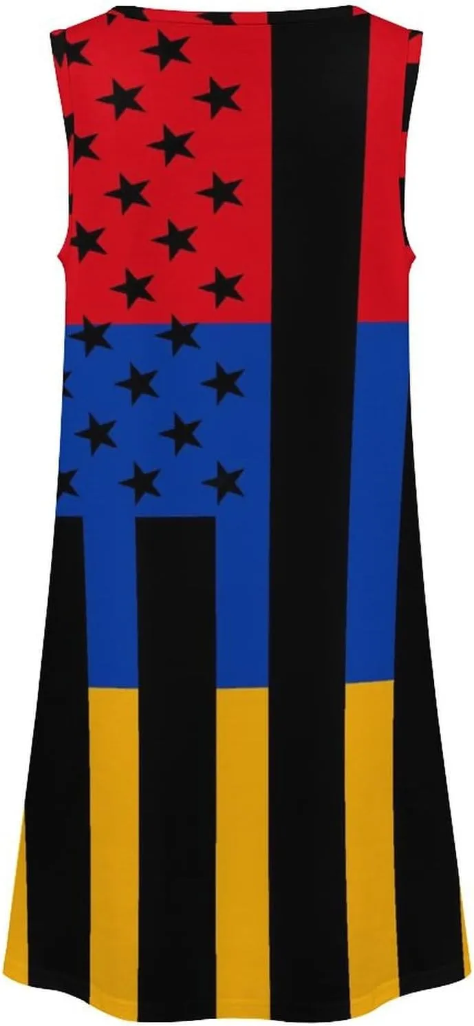 Armenia America Flag Women's Summer Dress Sleeveless Casual Loose Beach Vacation Tank Sundress