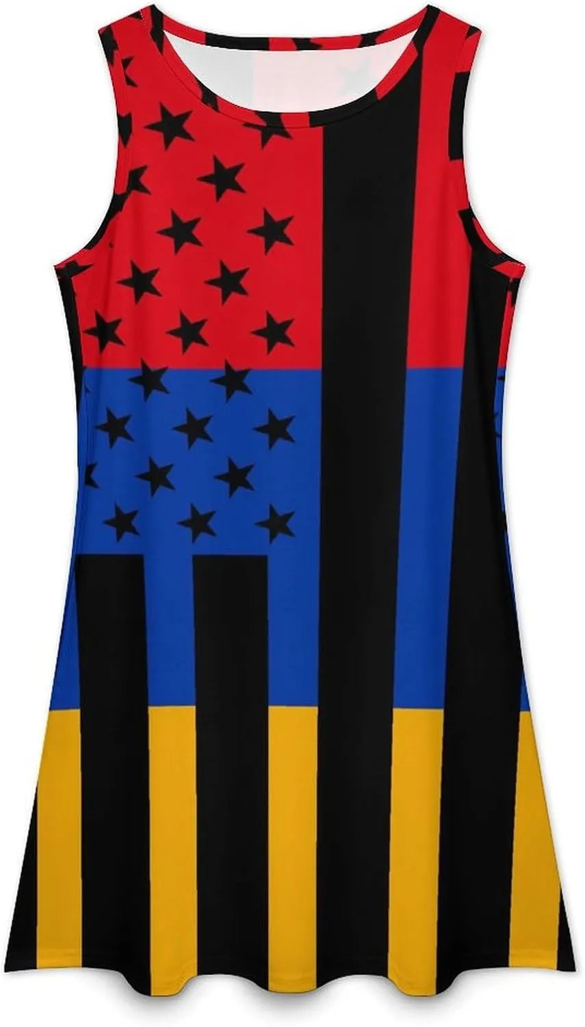 Armenia America Flag Women's Summer Dress Sleeveless Casual Loose Beach Vacation Tank Sundress