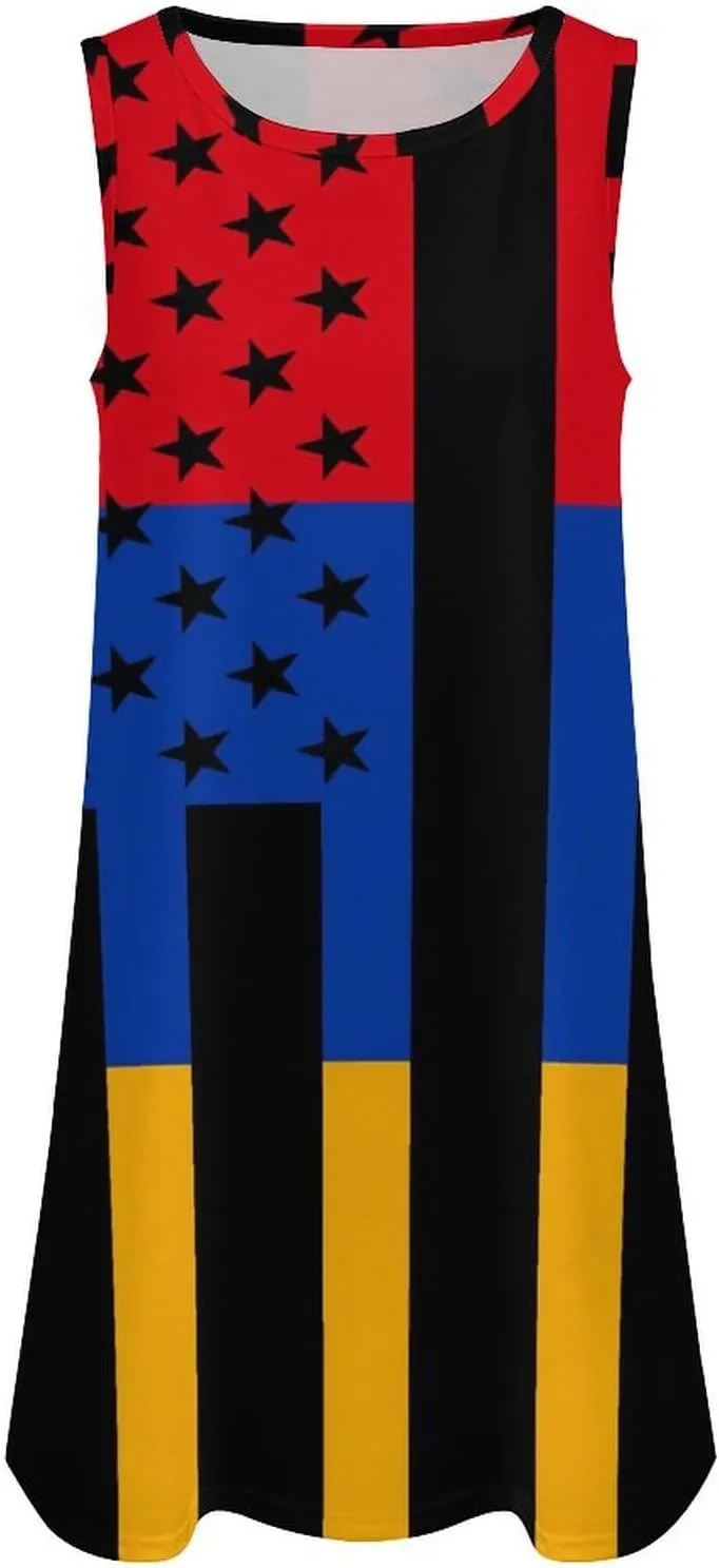 Armenia America Flag Women's Summer Dress Sleeveless Casual Loose Beach Vacation Tank Sundress