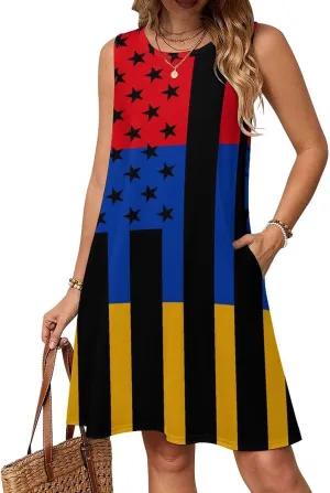 Armenia America Flag Women's Summer Dress Sleeveless Casual Loose Beach Vacation Tank Sundress