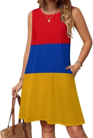Armenian Flag Women's Summer Dress Sleeveless Casual Loose Beach Vacation Tank Sundress