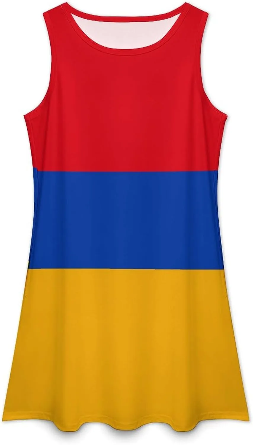 Armenian Flag Women's Summer Dress Sleeveless Casual Loose Beach Vacation Tank Sundress