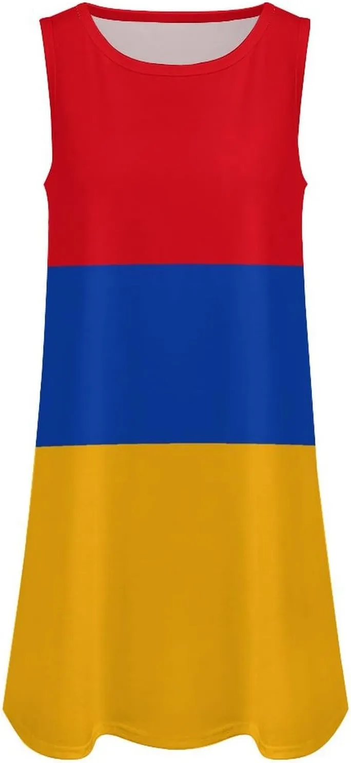 Armenian Flag Women's Summer Dress Sleeveless Casual Loose Beach Vacation Tank Sundress