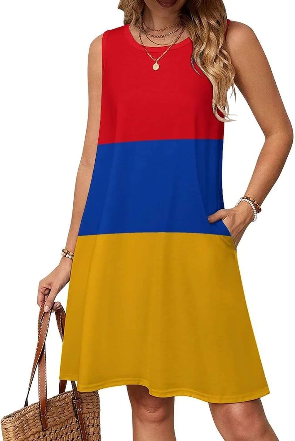 Armenian Flag Women's Summer Dress Sleeveless Casual Loose Beach Vacation Tank Sundress
