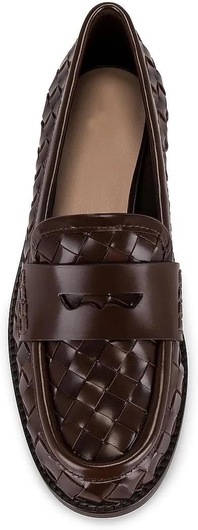 Arqa Penny Loafers for Women Comfortable Slip on Formal Work Flats Natural Raffia Woven Flats Dressy Casual Walking Shoes