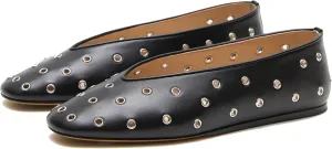 Arqa Women's Round Toe Studded Leather Slippers Comfortable Casual Soft Slip On Suede Leather Ballet Flats Dressy Simple Ballerina Walking Low Heel Shoes