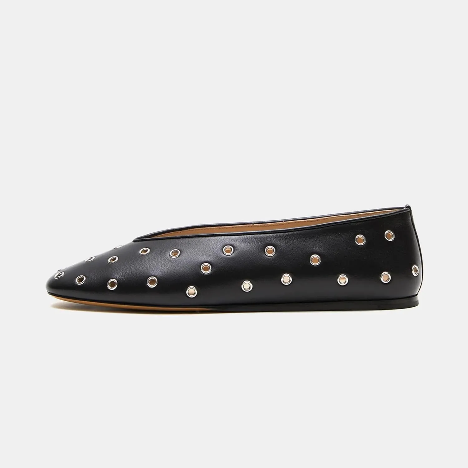 Arqa Women's Round Toe Studded Leather Slippers Comfortable Casual Soft Slip On Suede Leather Ballet Flats Dressy Simple Ballerina Walking Low Heel Shoes