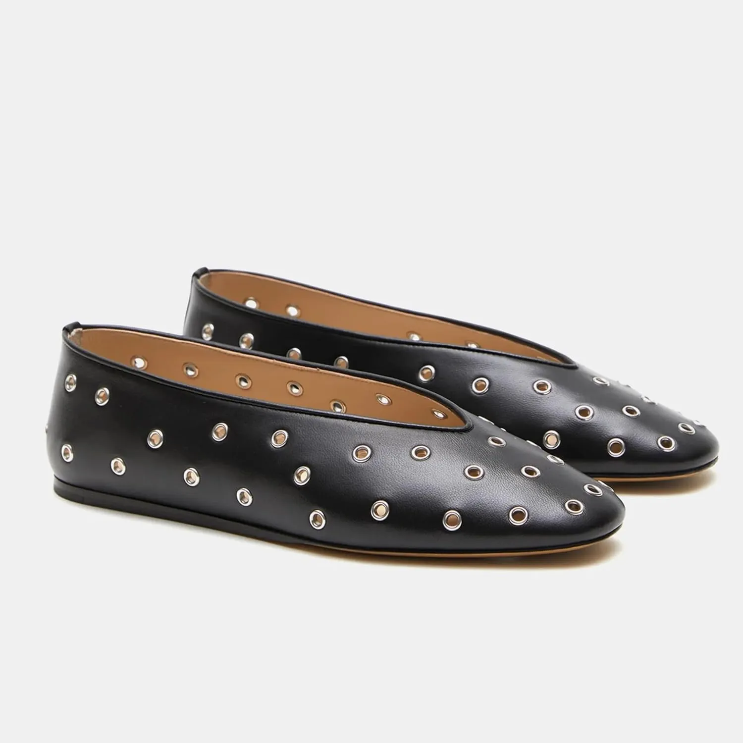 Arqa Women's Round Toe Studded Leather Slippers Comfortable Casual Soft Slip On Suede Leather Ballet Flats Dressy Simple Ballerina Walking Low Heel Shoes