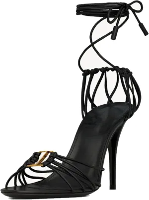 Arqa Womens Sandals in Smooth Leather Slingback Bronze-Tone Metal Decoration Stiletto Sandals Almond Toe Adjustable Lace-up Ankle Straps Pumps High Heel Elegant Party Wedding Dress Office Shoes