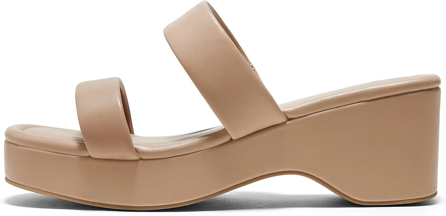 Arromic Platform Wedge Sandals Women Open Toe Slip on Two Strap Chunky Heeled Sandal for Summer Casual Dressy