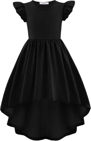Arshiner Girls Summer Dress Tween Flutter Sleeve High Low Formal Dresses for Wedding Party with Pocket