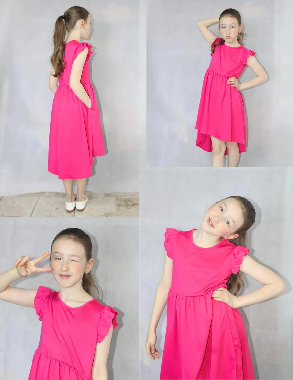 Arshiner Girls Summer Dress Tween Flutter Sleeve High Low Formal Dresses for Wedding Party with Pocket