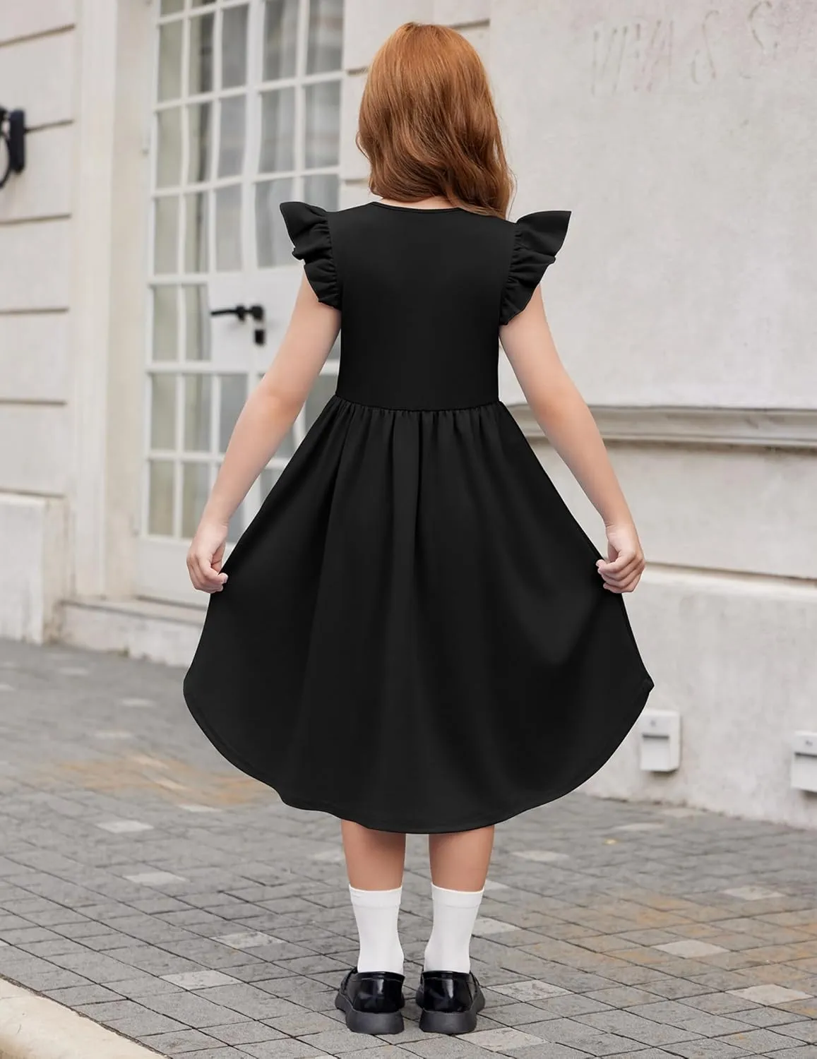 Arshiner Girls Summer Dress Tween Flutter Sleeve High Low Formal Dresses for Wedding Party with Pocket