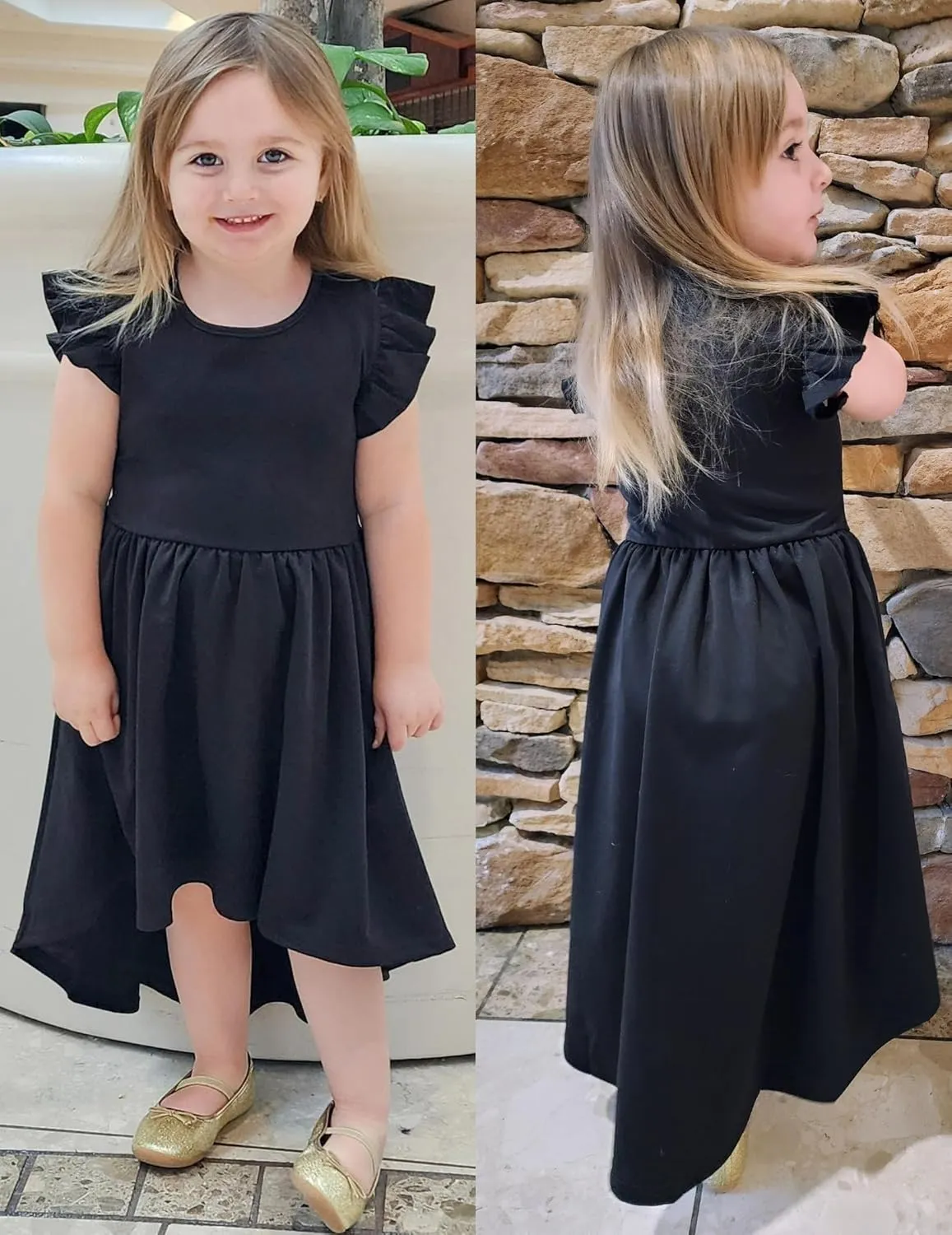 Arshiner Girls Summer Dress Tween Flutter Sleeve High Low Formal Dresses for Wedding Party with Pocket