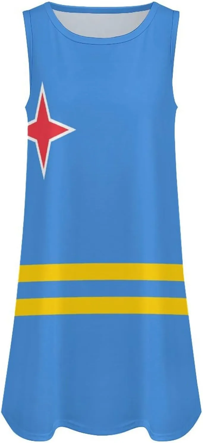 Aruba Flag Women's Summer Dress Sleeveless Casual Loose Beach Vacation Tank Sundress