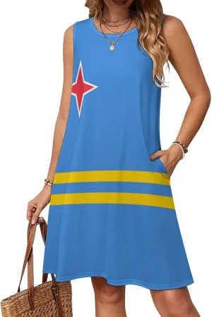 Aruba Flag Women's Summer Dress Sleeveless Casual Loose Beach Vacation Tank Sundress