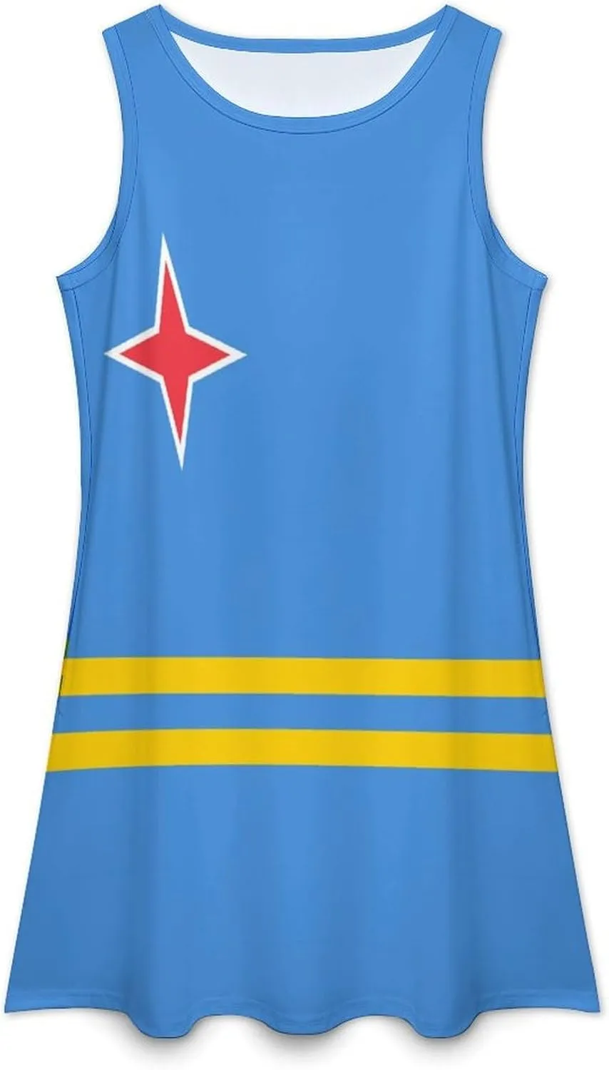 Aruba Flag Women's Summer Dress Sleeveless Casual Loose Beach Vacation Tank Sundress