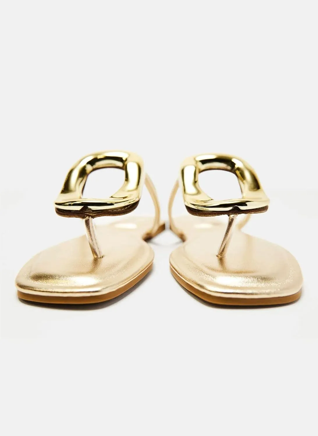 BAMBOO Women's Thong Square Toe Round Ornament Accent Flat Sandals