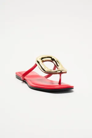 BAMBOO Women's Thong Square Toe Round Ornament Accent Flat Sandals