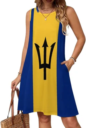 Barbados Flag Women's Summer Dress Sleeveless Casual Loose Beach Vacation Tank Sundress