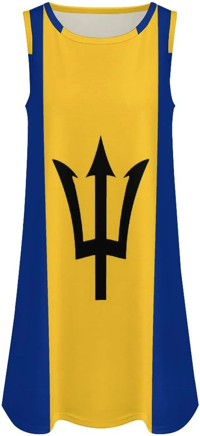 Barbados Flag Women's Summer Dress Sleeveless Casual Loose Beach Vacation Tank Sundress