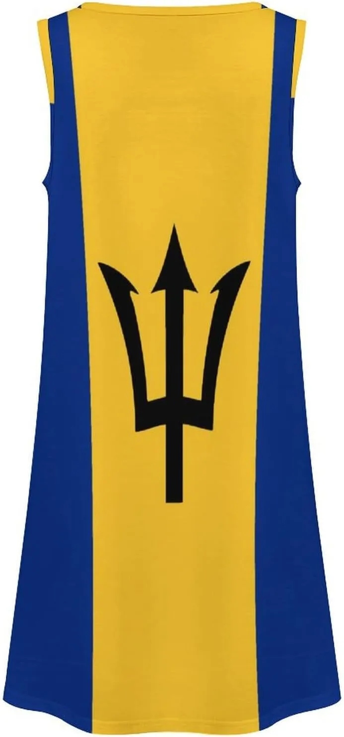 Barbados Flag Women's Summer Dress Sleeveless Casual Loose Beach Vacation Tank Sundress