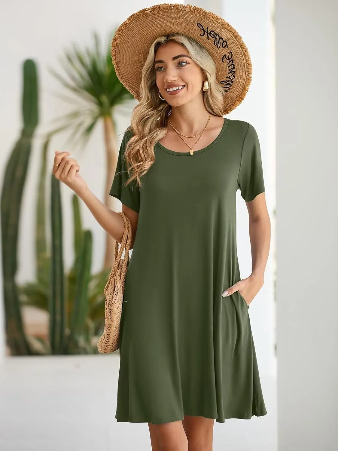 BELAROI Womens Summer Casual T Shirt Dress Loose Swing Tunic Dress Short Sleeve Sundress with Pockets