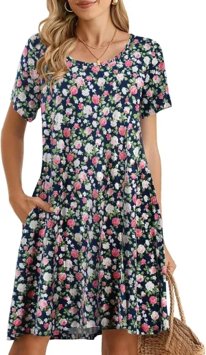 BELAROI Womens Summer Casual T Shirt Dress Loose Swing Tunic Dress Short Sleeve Sundress with Pockets