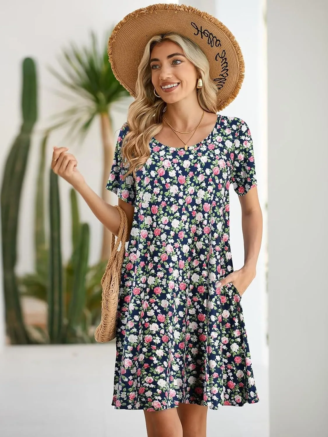 BELAROI Womens Summer Casual T Shirt Dress Loose Swing Tunic Dress Short Sleeve Sundress with Pockets